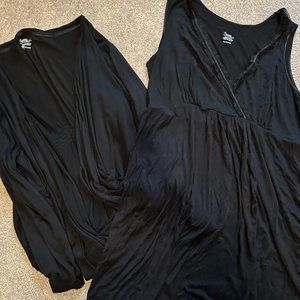Black maternity/nursing robe and nightgown